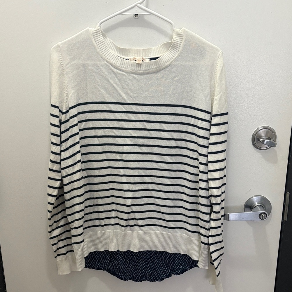Skies Are Blue Striped White and Navy Sweatshirt